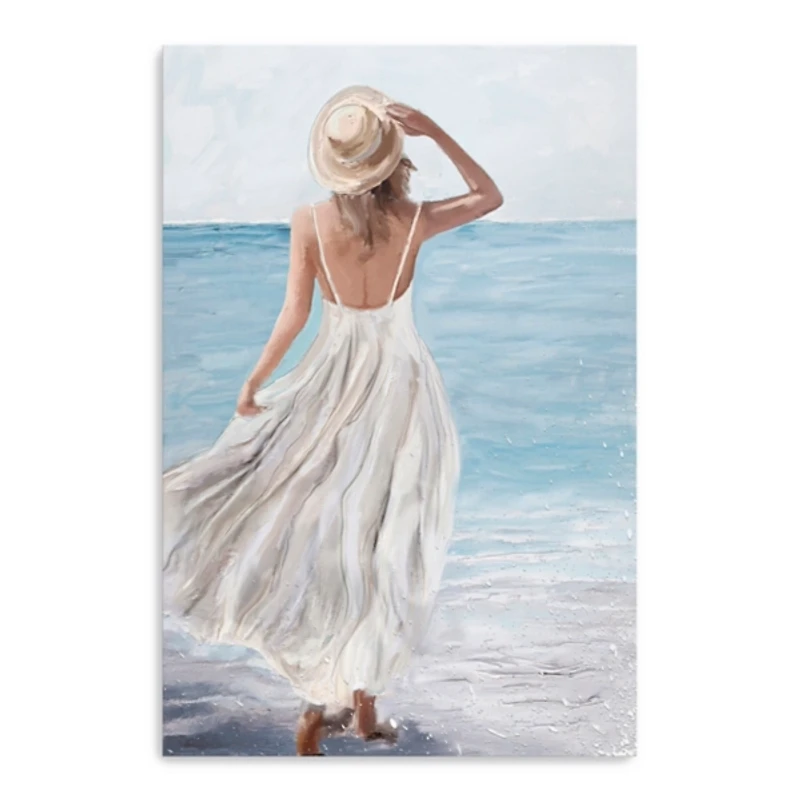 Coastal Woman in White Canvas Art Print, 32x48 in.