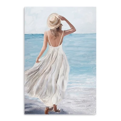 Coastal Woman in White Canvas Art Print, 32x48 in.