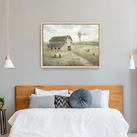 Peaceful Farm Oak Framed Canvas Art Print