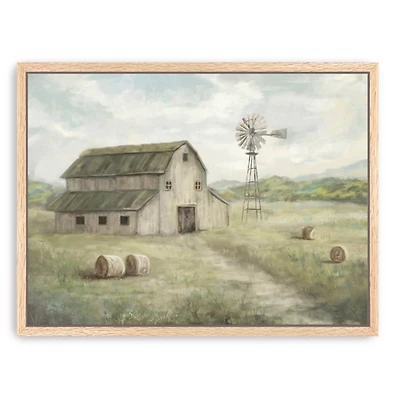 Peaceful Farm Oak Framed Canvas Art Print