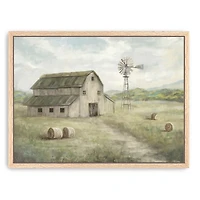 Peaceful Farm Oak Framed Canvas Art Print