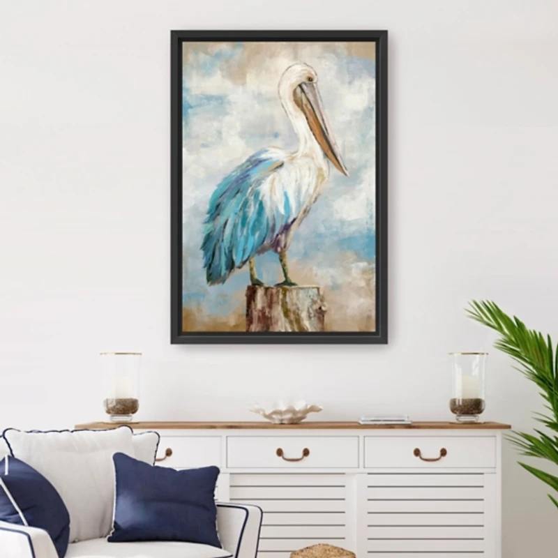Pelican Perch Framed Canvas Art Print, 24x36 in.