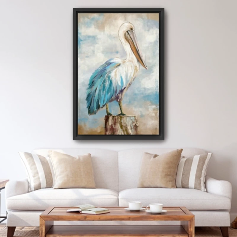 Pelican Perch Framed Canvas Art Print, 32x48 in.