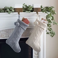 Cream and Gray Cable Knit Stockings, Set of 2