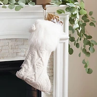 White Cable Knit Stockings with Fur Trim, Set of 2