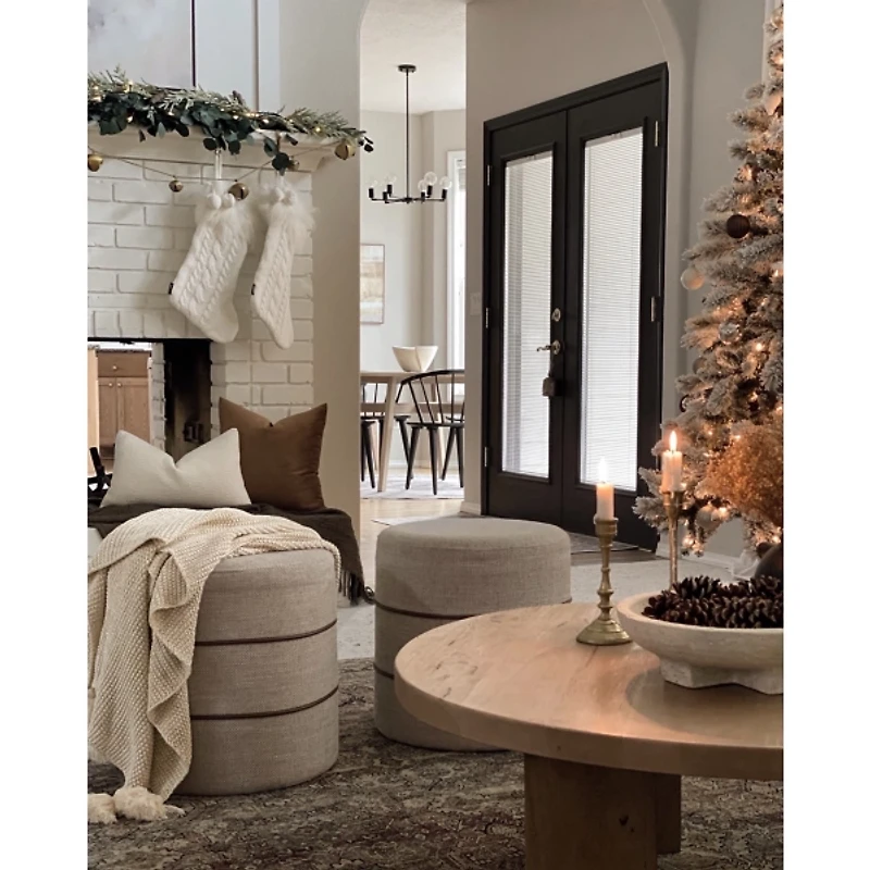 White Cable Knit Stockings with Fur Trim, Set of 2