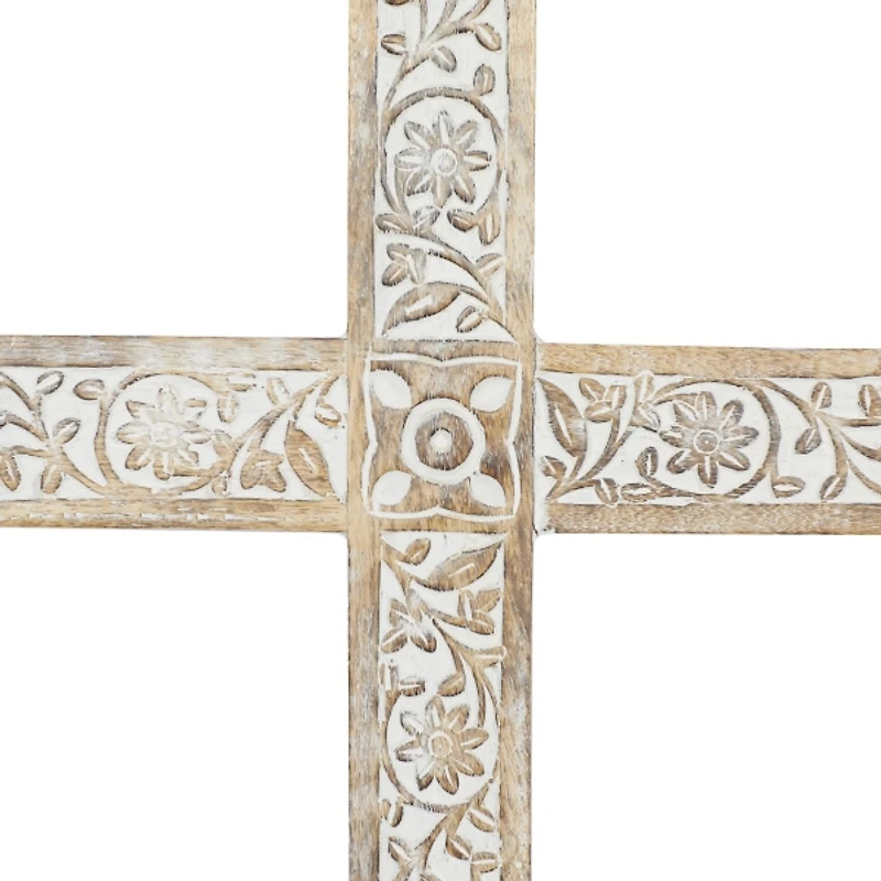 Floral Carved Wood Cross Wall Plaque