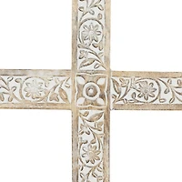 Floral Carved Wood Cross Wall Plaque