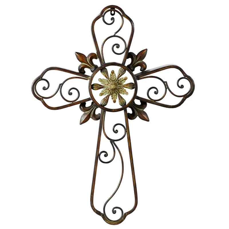 Fleur De Lis Traditional Metal Cross Wall Plaque