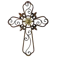 Fleur De Lis Traditional Metal Cross Wall Plaque