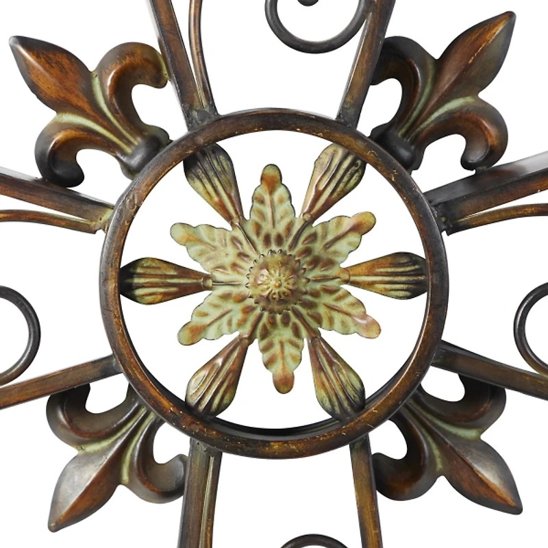 Fleur De Lis Traditional Metal Cross Wall Plaque