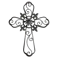 Fleur De Lis Traditional Metal Cross Wall Plaque