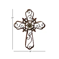 Fleur De Lis Traditional Metal Cross Wall Plaque