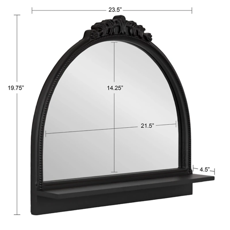 Black Ornate Arch Wall Mirror with Shelf