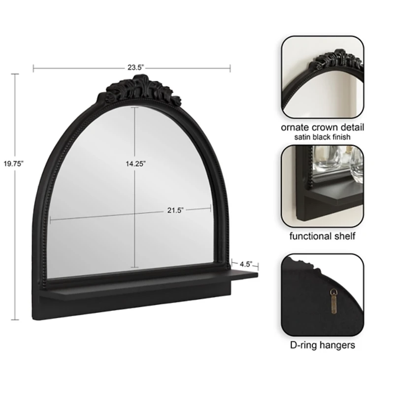 Black Ornate Arch Wall Mirror with Shelf