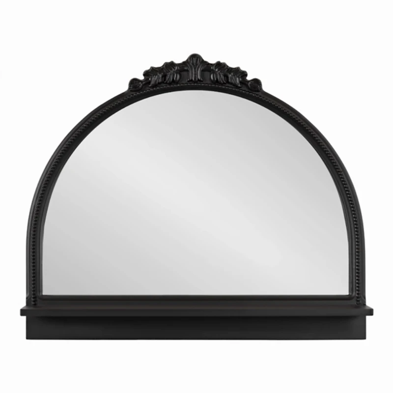 Black Ornate Arch Wall Mirror with Shelf
