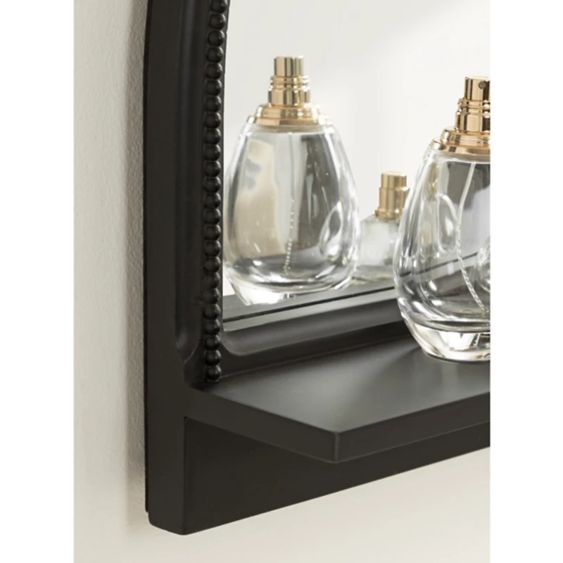Black Ornate Arch Wall Mirror with Shelf