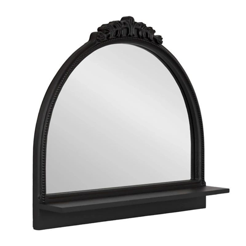 Black Ornate Arch Wall Mirror with Shelf