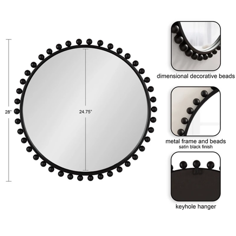 Round Black Beaded Metal Wall Mirror