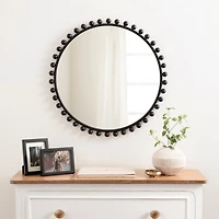 Round Black Beaded Metal Wall Mirror