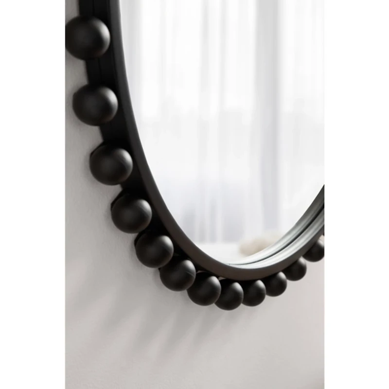 Round Black Beaded Metal Wall Mirror