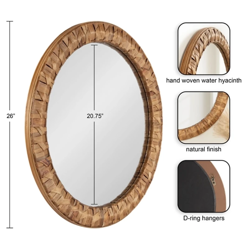 Round Natural Woven Water Hyacinth Wall Mirror