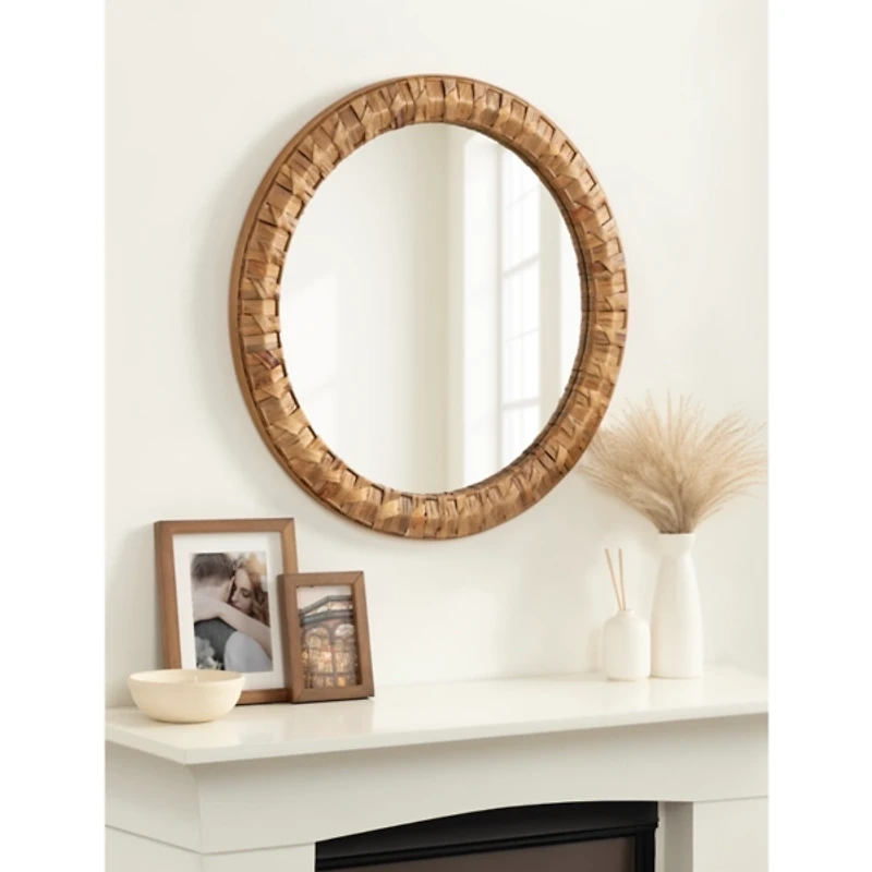 Round Natural Woven Water Hyacinth Wall Mirror