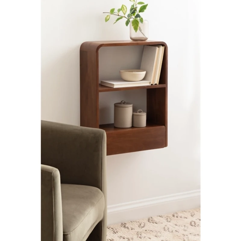 Walnut Brown Kato Single Drawer Wall Shelf