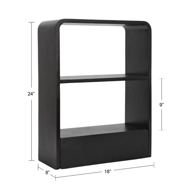 Black Kato Single Drawer Wall Shelf