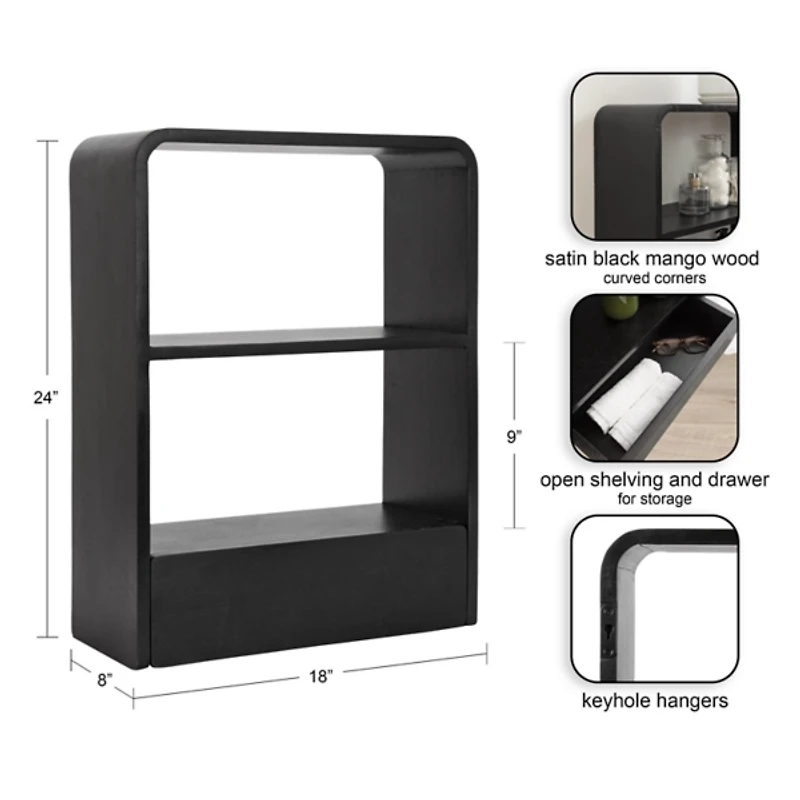 Black Kato Single Drawer Wall Shelf