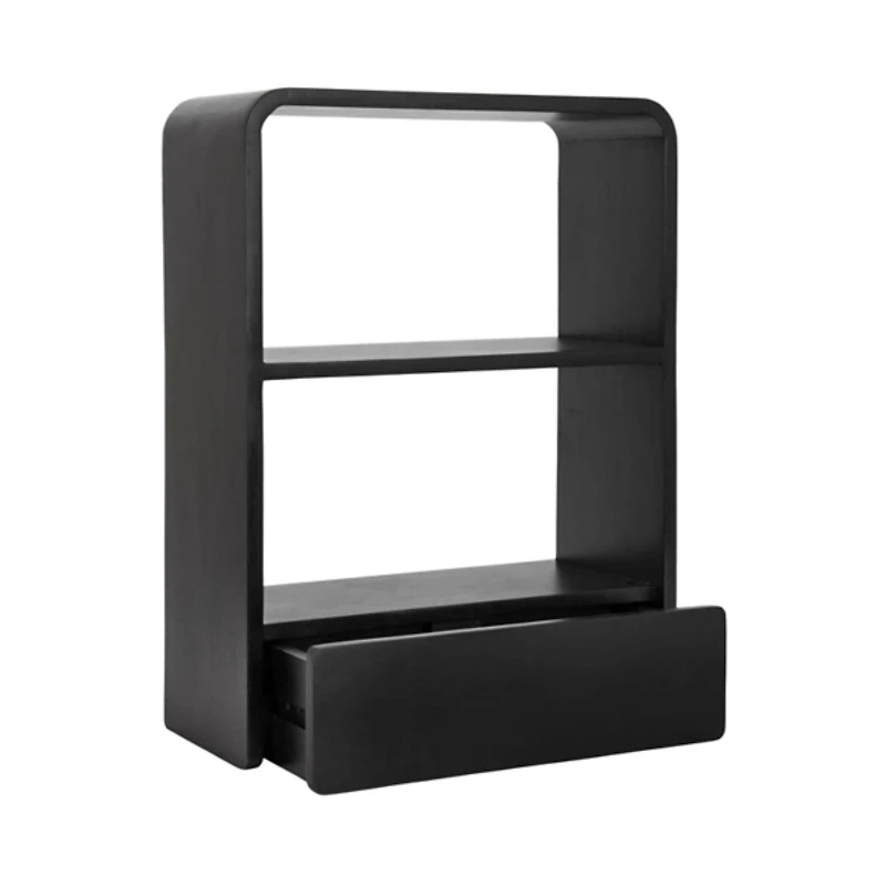 Black Kato Single Drawer Wall Shelf