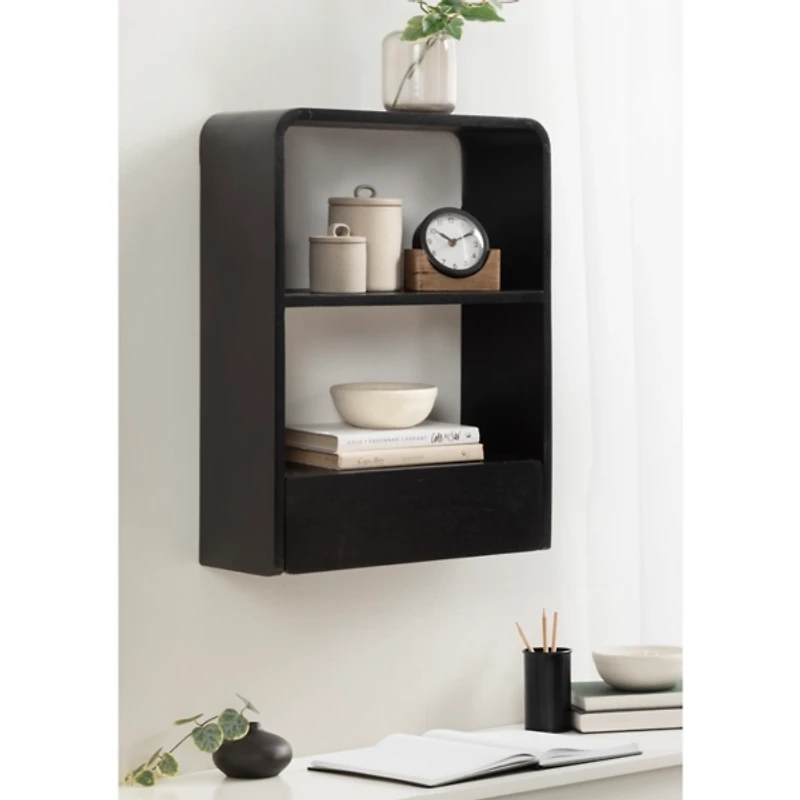 Black Kato Single Drawer Wall Shelf