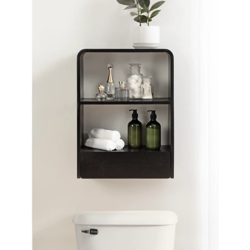 Black Kato Single Drawer Wall Shelf