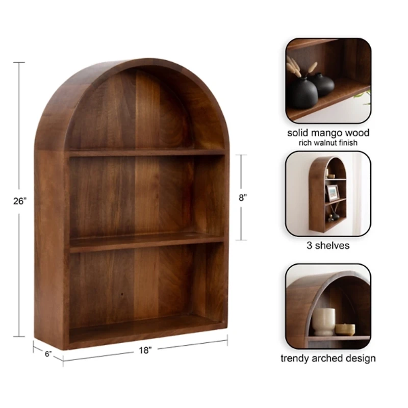 Walnut 3-Tier Arch Arcott Wall Shelf