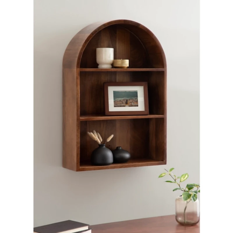 Walnut 3-Tier Arch Arcott Wall Shelf