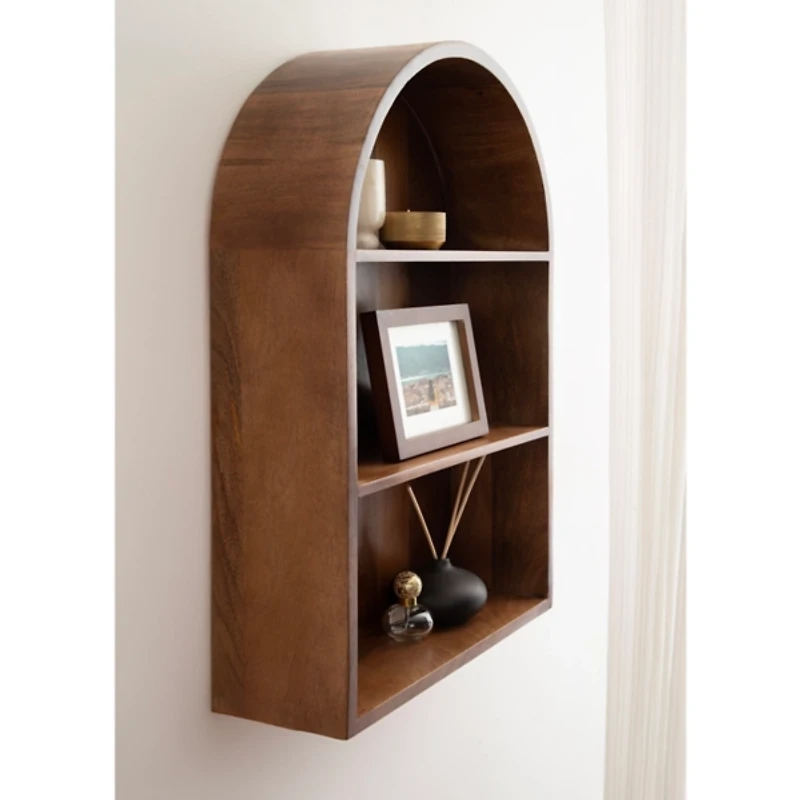 Walnut 3-Tier Arch Arcott Wall Shelf