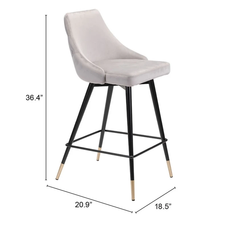 Gray Velvet Upholstered Polly Counter Stool
