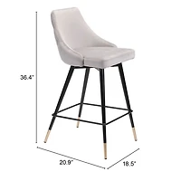Gray Velvet Upholstered Polly Counter Stool