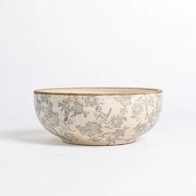Gray Ceramic Vintage Floral Decorative Bowl