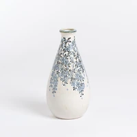 Blue Floral Ceramic Vase, 9.85 in.