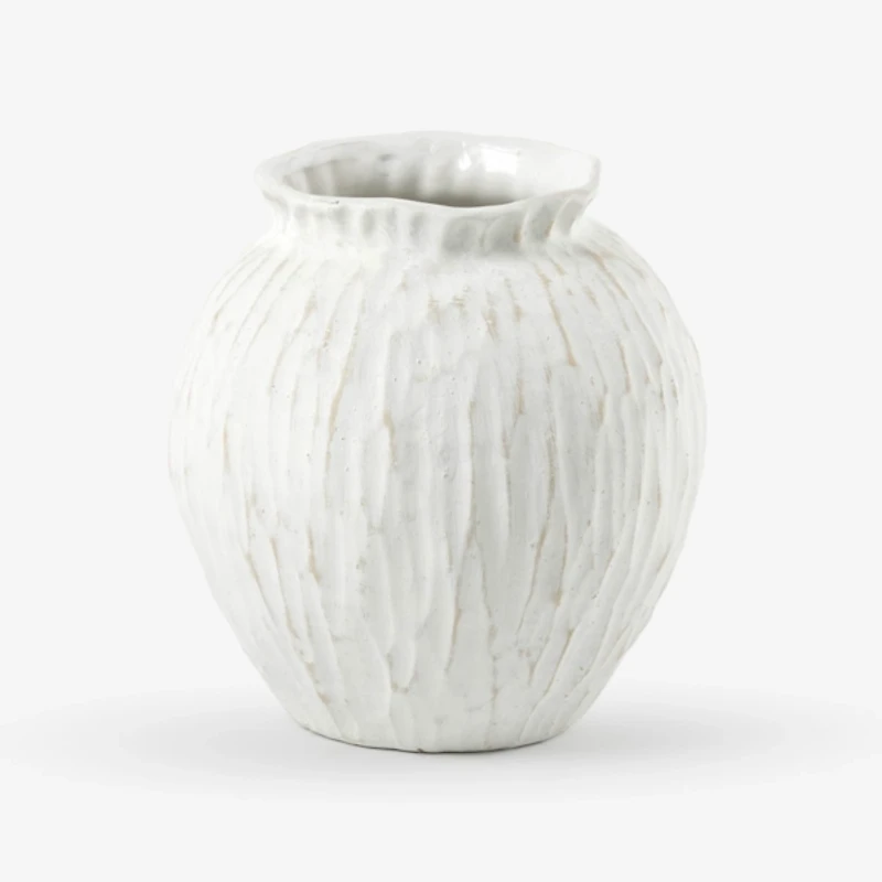 White Ceramic Textured Round Vase