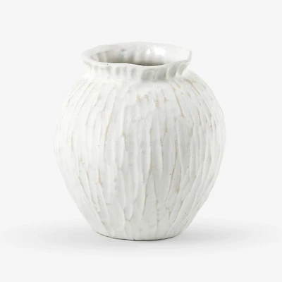 White Ceramic Textured Round Vase