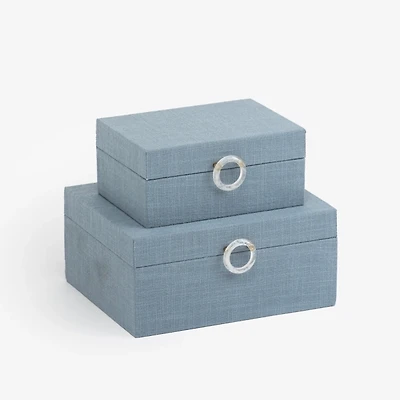 Blue Linen Claire Wooden Boxes, Set of 2