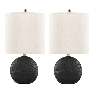 Matte Black Round Kona Table Lamps, Set of 2