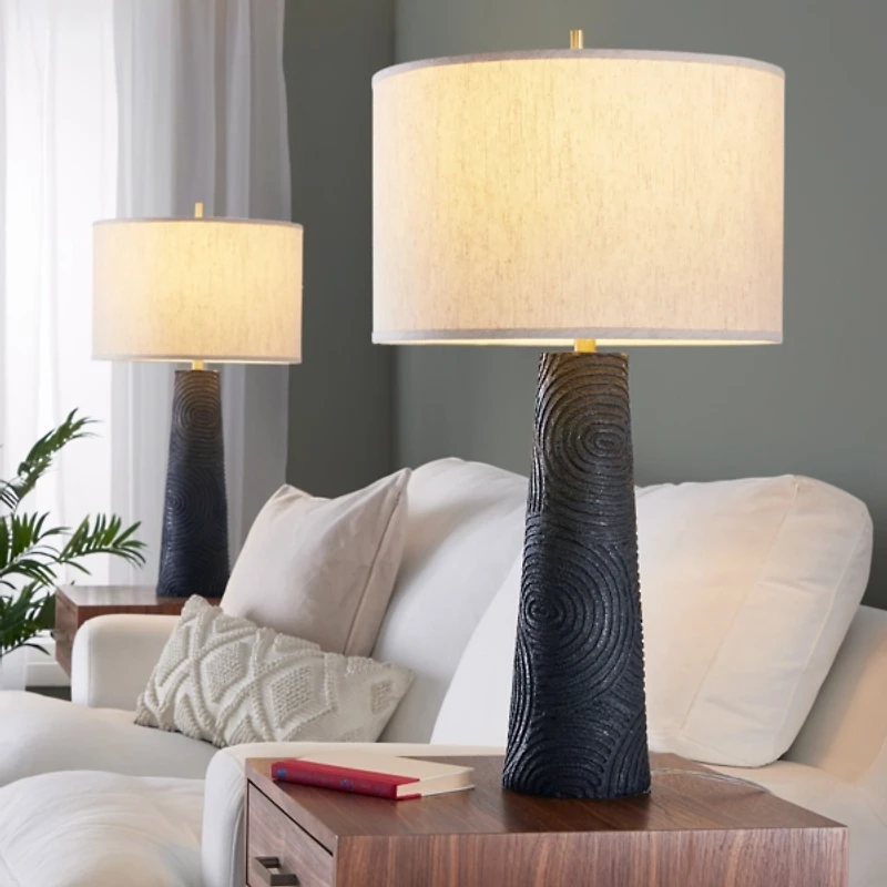 Matte Black Tapered Kona Table Lamps, Set of 2