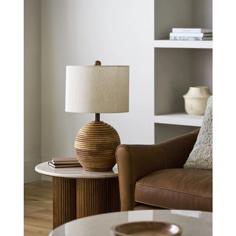 Acacia Wood Ribbed Polo Table Lamp