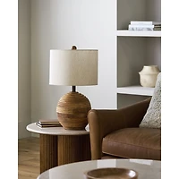 Acacia Wood Ribbed Polo Table Lamp