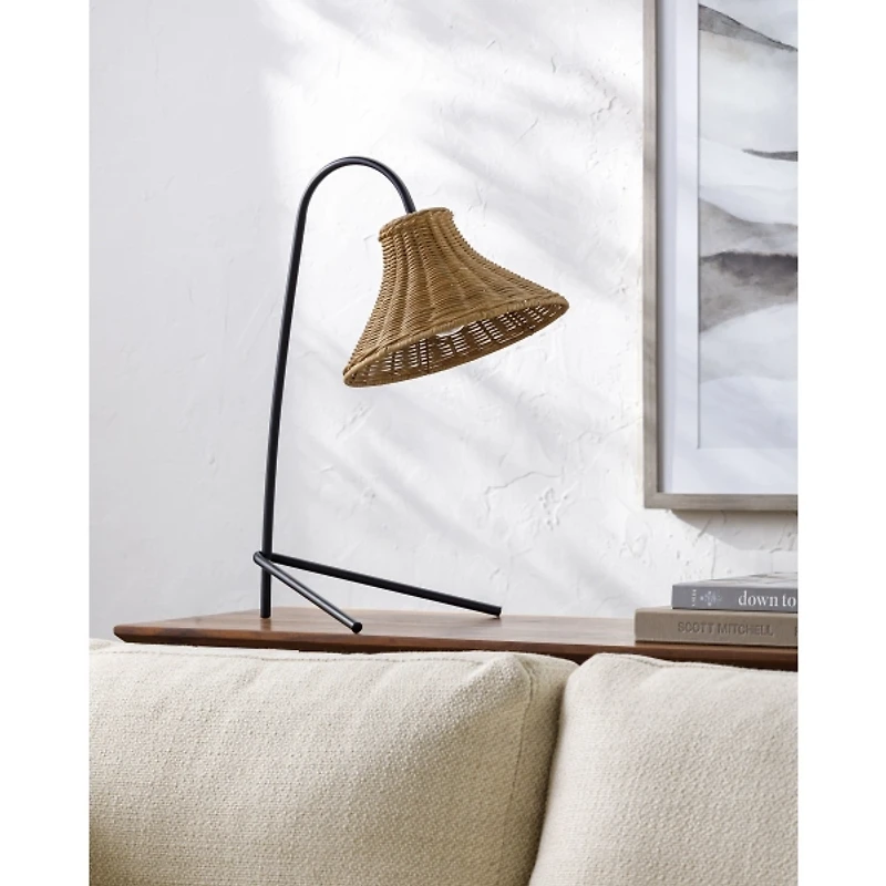 Black Metal Jeri Table Lamp with Rattan Shade