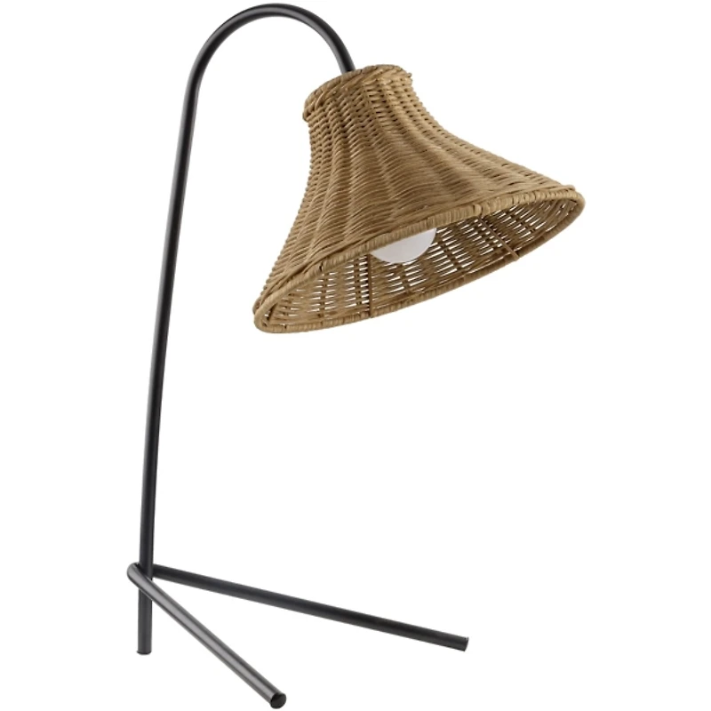 Black Metal Jeri Table Lamp with Rattan Shade