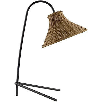 Black Metal Jeri Table Lamp with Rattan Shade